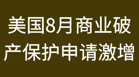 美国8月份商业破产保护申请比去年增加54%