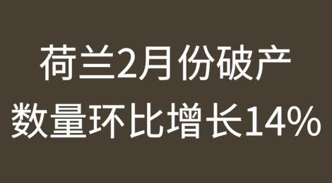 荷兰2025年2月份破产数量环比增长14%，同比增长7%，贸易行业是破产企业数量最多的行业